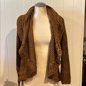 John Paul Richard Cozy Brown Open-Front Sweater